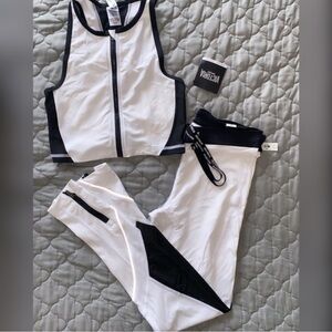 Victoria's Secret Black and White Sporty Crop Top with Matching Running Tights